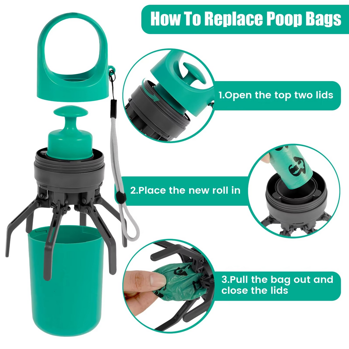 Portable Claw-Style Pet Waste Scooper with Bag Dispenser