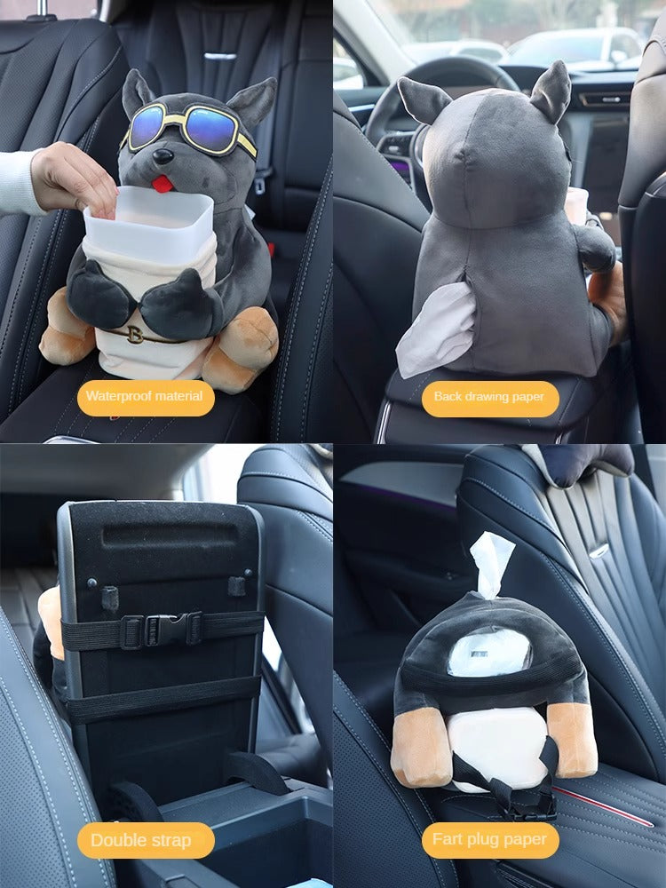 Plush Car Tissue Holder & Dry-Waste Organiser