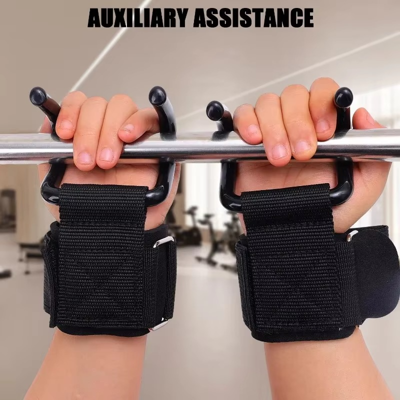 Weight-Lifting Hook Grips with Wrist Wraps
