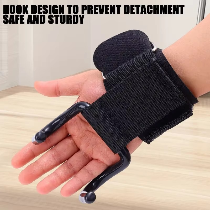 Weight-Lifting Hook Grips with Wrist Wraps