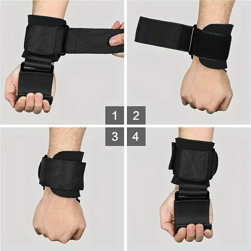 Weight-Lifting Hook Grips with Wrist Wraps