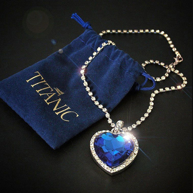 Heart of the Ocean-Style Blue Crystal Necklace with Velvet Bag