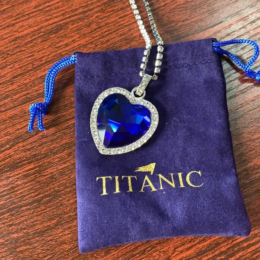 Heart of the Ocean-Style Blue Crystal Necklace with Velvet Bag