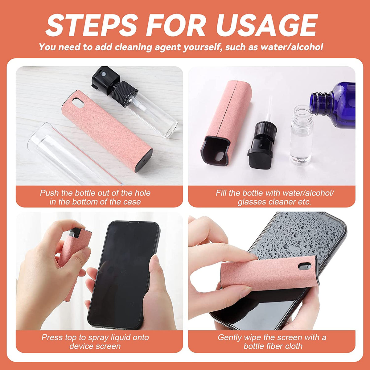 2-in-1 Refillable Screen-Cleaner Spray & Microfibre Wiper