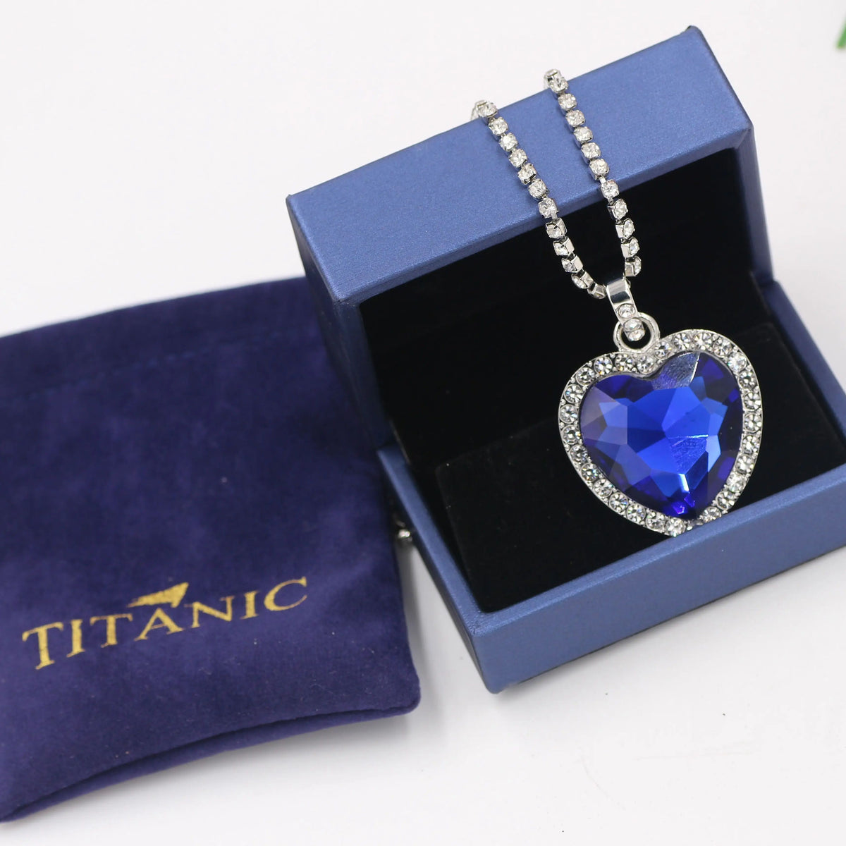 Heart of the Ocean-Style Blue Crystal Necklace with Velvet Bag