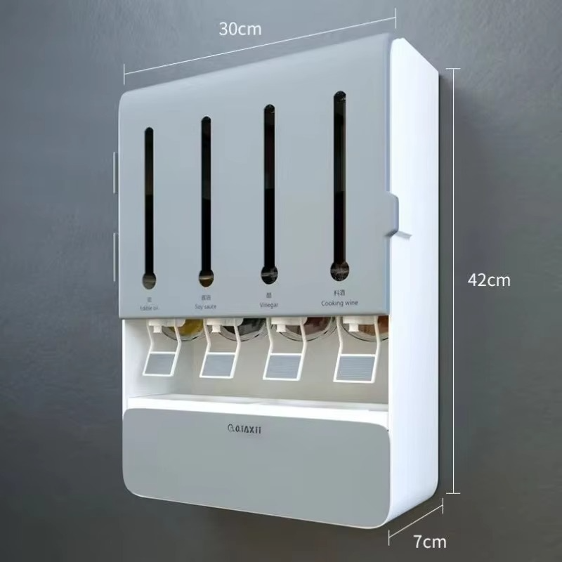 Paste Wall Mounted Kitchen with Pressure Tap Seasoning Tank, Soy Sauce and Vinegar Seasoning Bottle, Food Grade Seasoning Rack