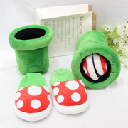 Plush Plant Slippers with Green Pipe Storage Holder