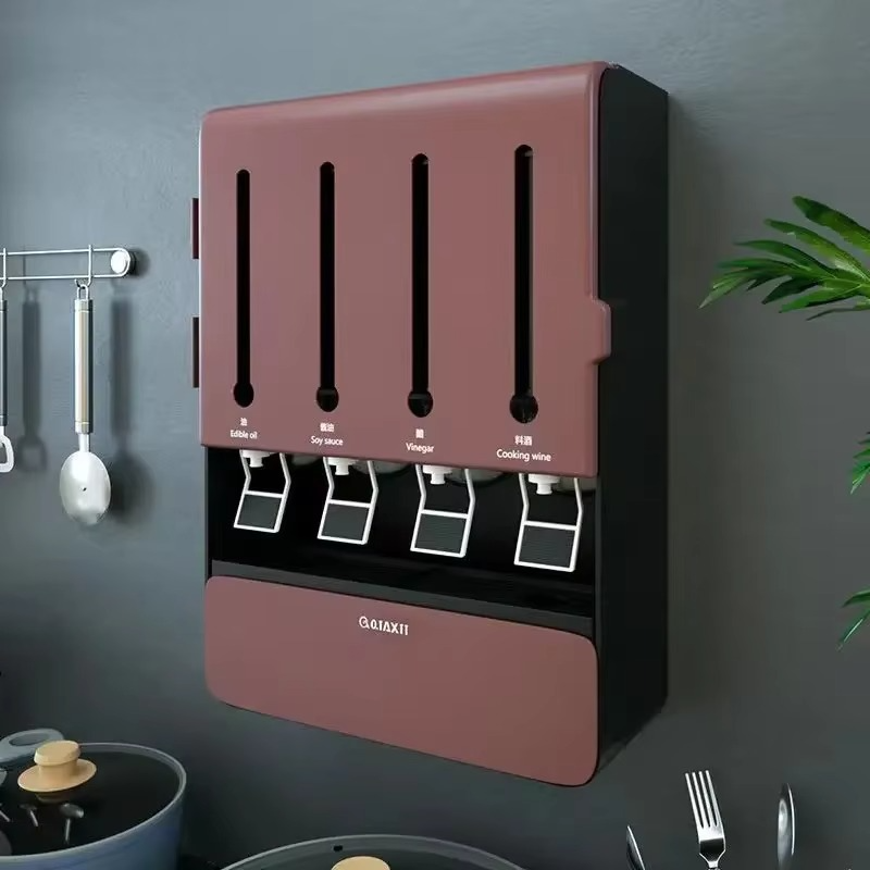 Paste Wall Mounted Kitchen with Pressure Tap Seasoning Tank, Soy Sauce and Vinegar Seasoning Bottle, Food Grade Seasoning Rack
