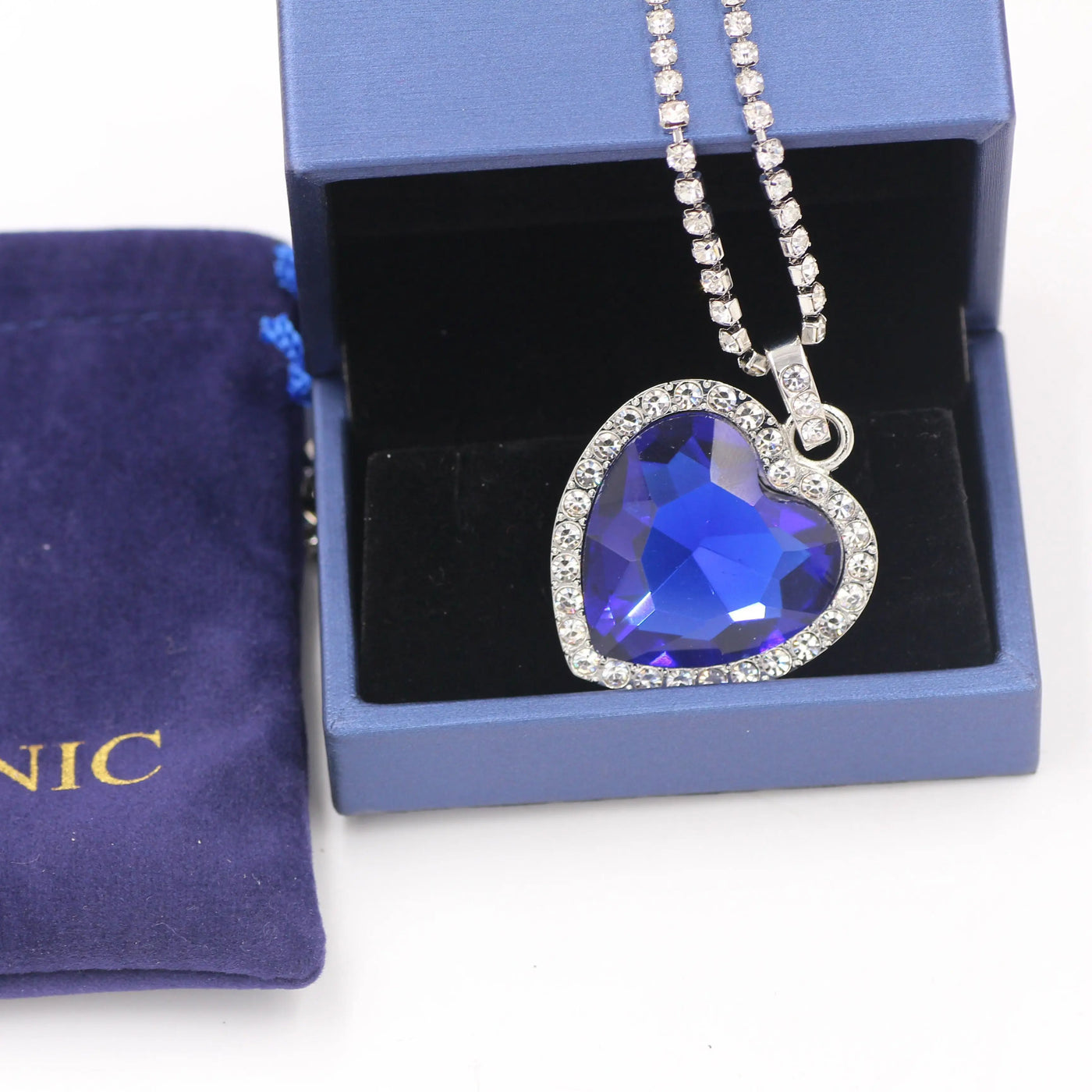 Heart of the Ocean-Style Blue Crystal Necklace with Velvet Bag