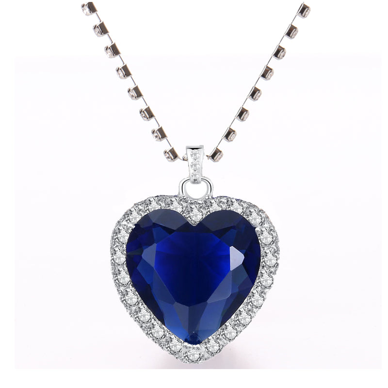 Heart of the Ocean-Style Blue Crystal Necklace with Velvet Bag