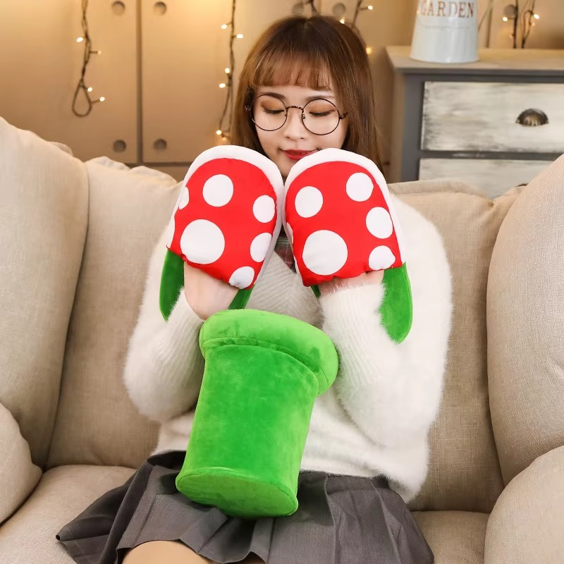 Plush Plant Slippers with Green Pipe Storage Holder