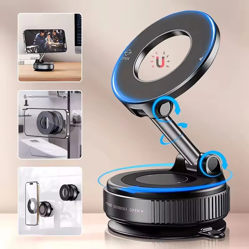 Foldable Vacuum-Suction Magnetic Phone Mount – Black or White