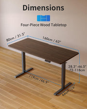 Electric Height Adjustable Standing Desk with USB-A & USB-C Charging