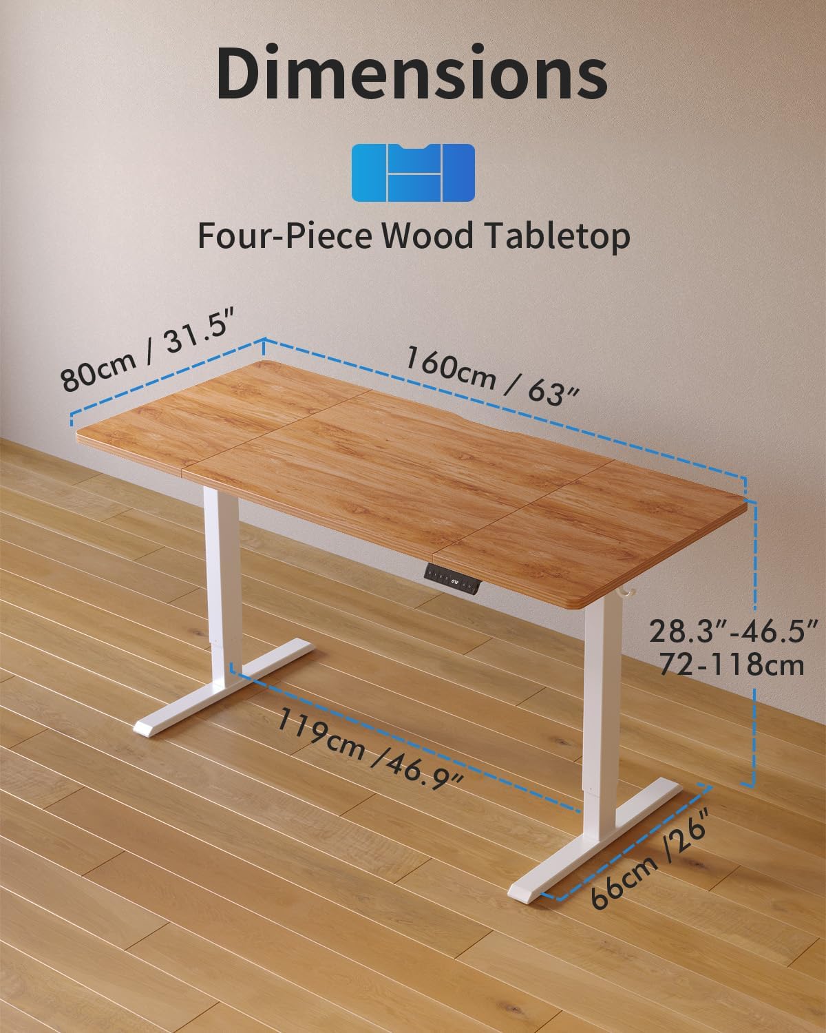 Electric Height Adjustable Standing Desk with USB-A & USB-C Charging