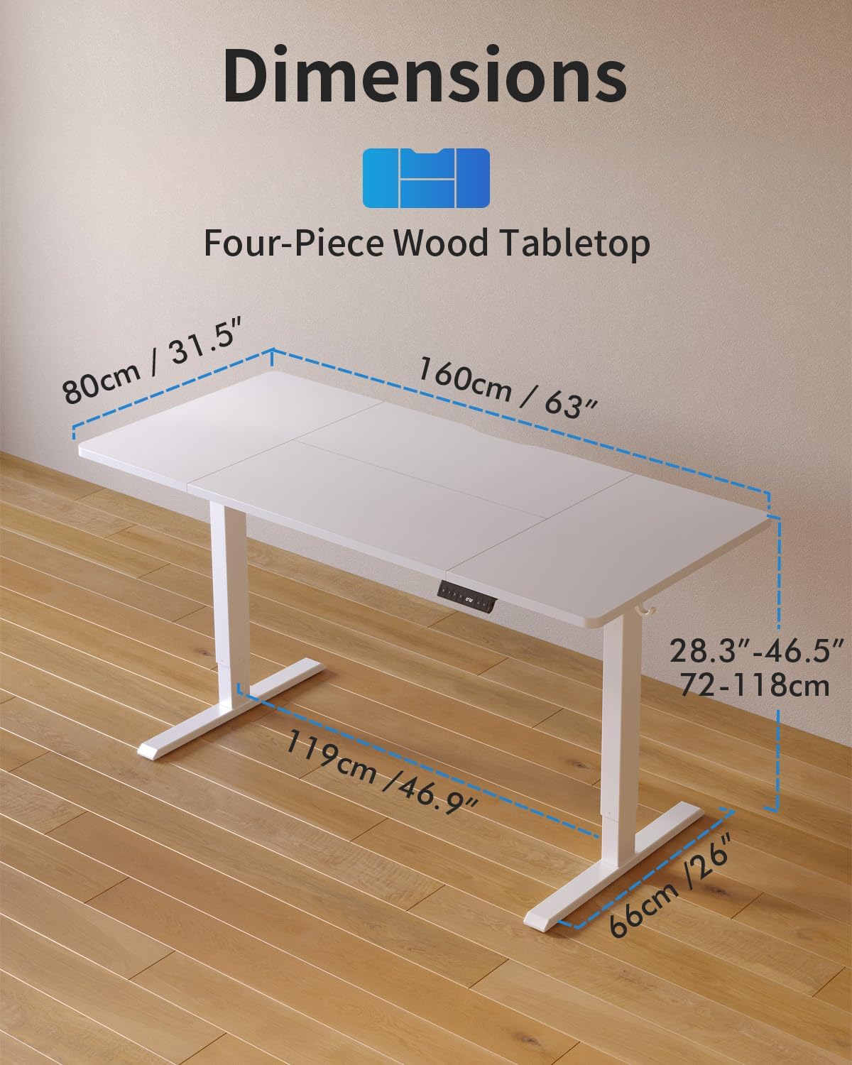 Electric Height Adjustable Standing Desk with USB-A & USB-C Charging