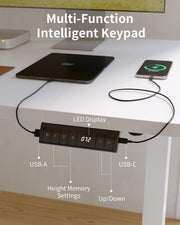 Electric Height Adjustable Standing Desk with USB-A & USB-C Charging