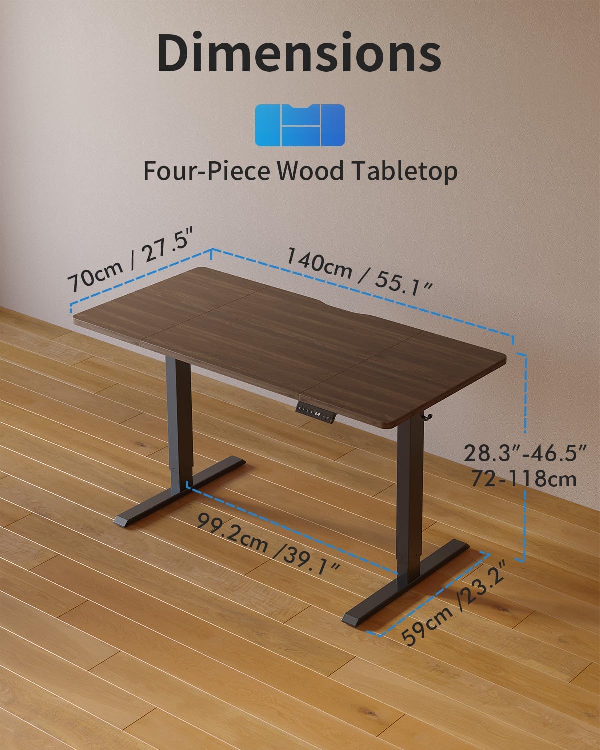 Electric Height Adjustable Standing Desk with USB-A & USB-C Charging