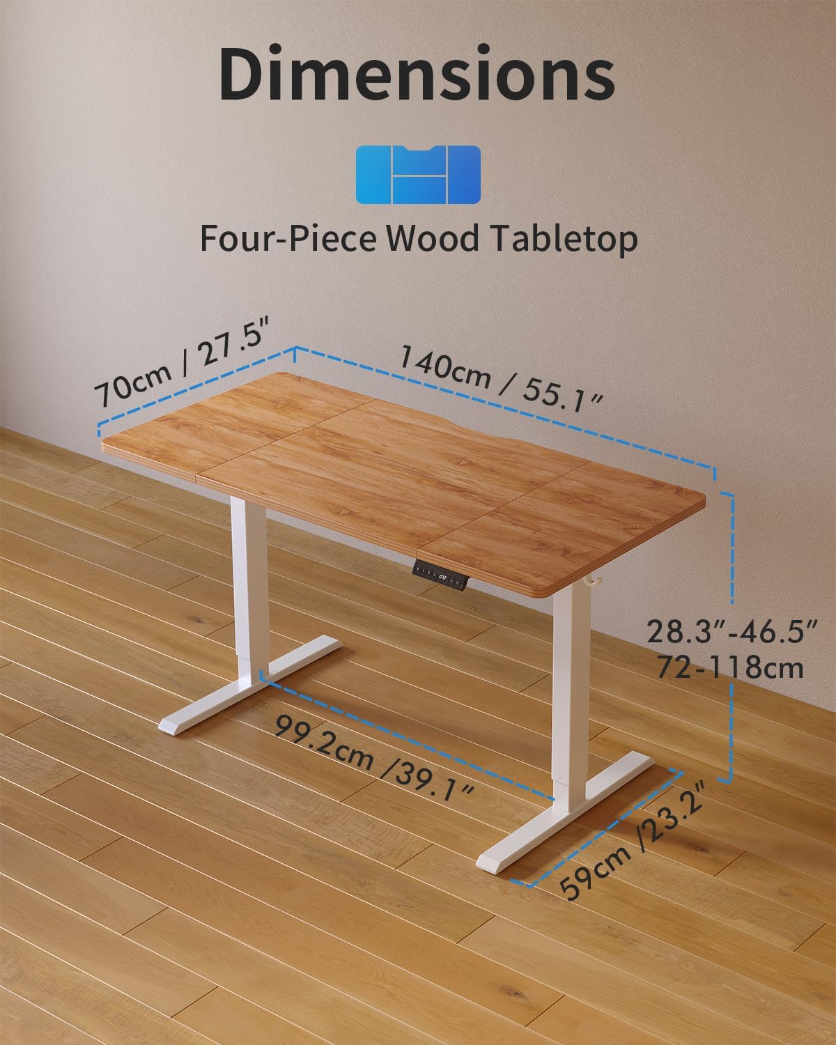 Electric Height Adjustable Standing Desk with USB-A & USB-C Charging