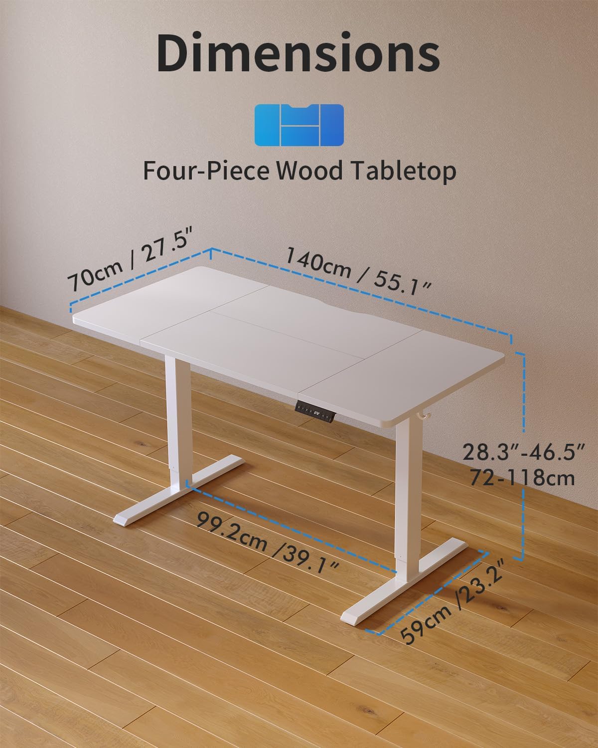 Electric Height Adjustable Standing Desk with USB-A & USB-C Charging