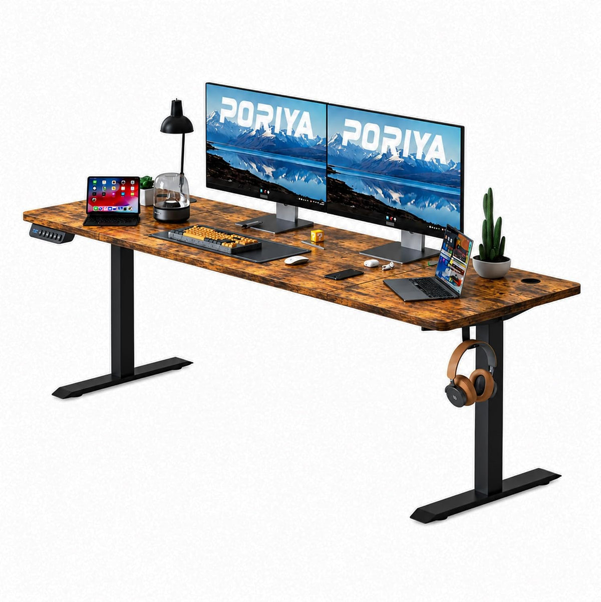 170 × 60 cm Electric Height-Adjustable Standing Desk with 3 Memory Presets – Rustic Brown