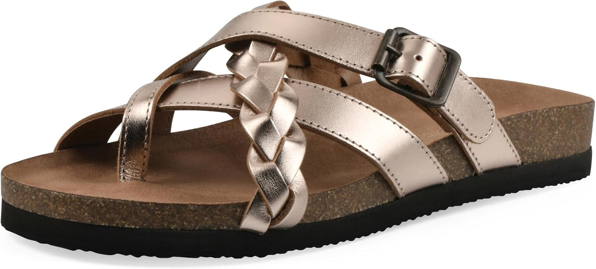 Women’s Braided-Detail Flat Sandals with Adjustable Buckle