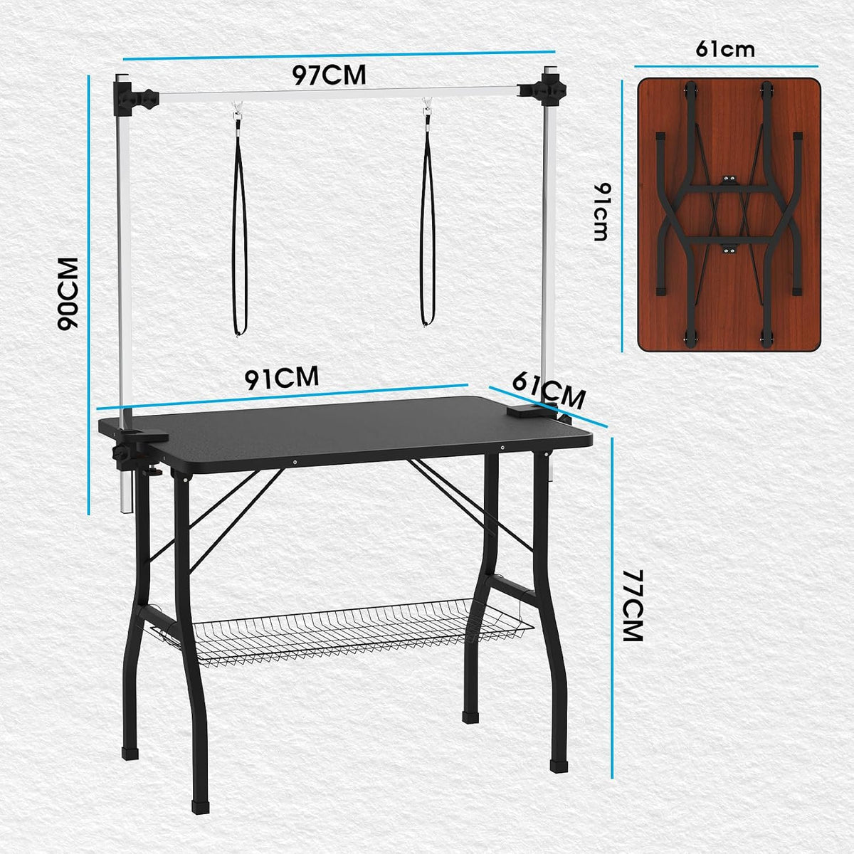 91cm Foldable Dog Grooming Table with Adjustable Double Arm & Basket
