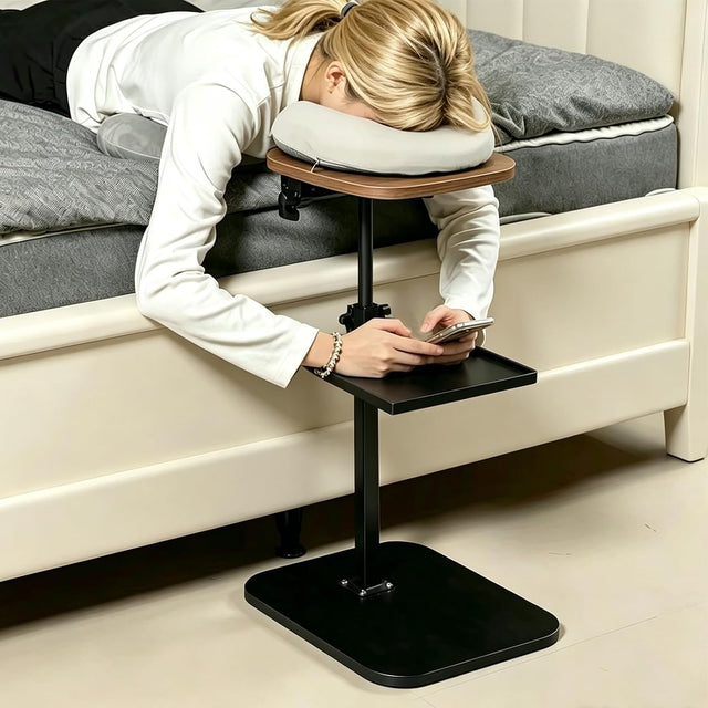 Freestanding adjustable massage face cradle with grey cushion and armrest tray - image 1