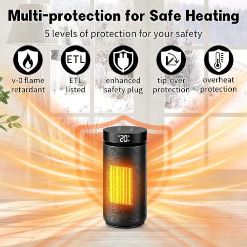 1500W Portable Ceramic Electric Heater – Remote, 70° Oscillation & 12H Timer