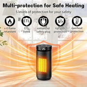 1500W Portable Ceramic Electric Heater – Remote, 70° Oscillation & 12H Timer