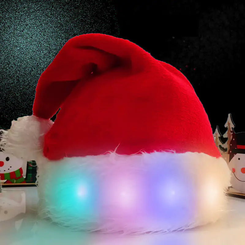 Plush LED Santa Hat for Adults & Children