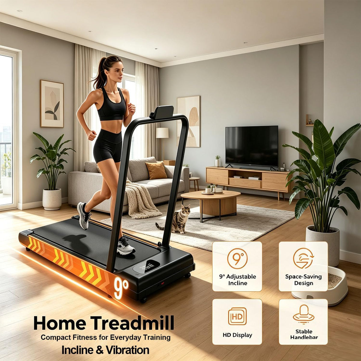 Compact 2.5 HP Incline Walking Pad Treadmill with Handle