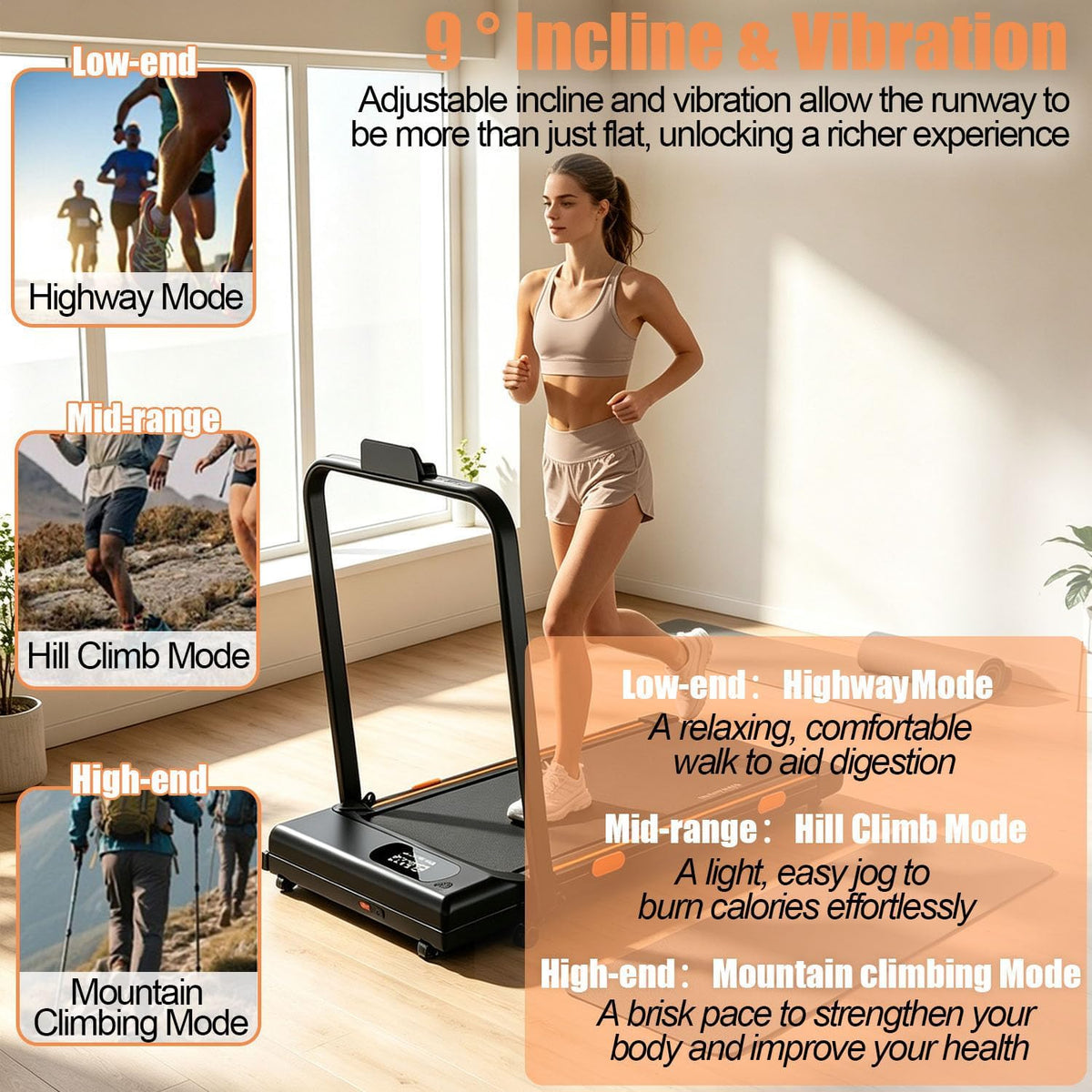 Compact 2.5 HP Incline Walking Pad Treadmill with Handle