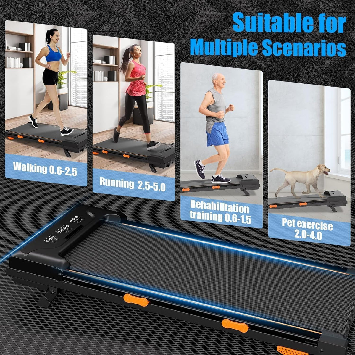 Compact 2.5 HP Incline Walking Pad Treadmill with Handle