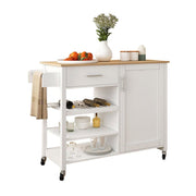 100 cm Rolling Kitchen Island with Rubberwood Top