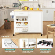 100 cm Rolling Kitchen Island with Rubberwood Top