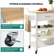 100 cm Rolling Kitchen Island with Rubberwood Top