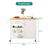 100 cm Rolling Kitchen Island with Rubberwood Top
