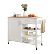 100 cm Rolling Kitchen Island with Rubberwood Top