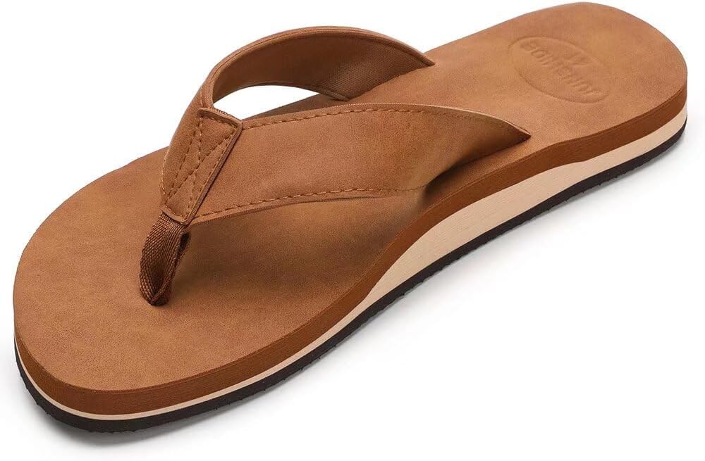 Men’s Leather Flip-Flops with Contoured Arch Support