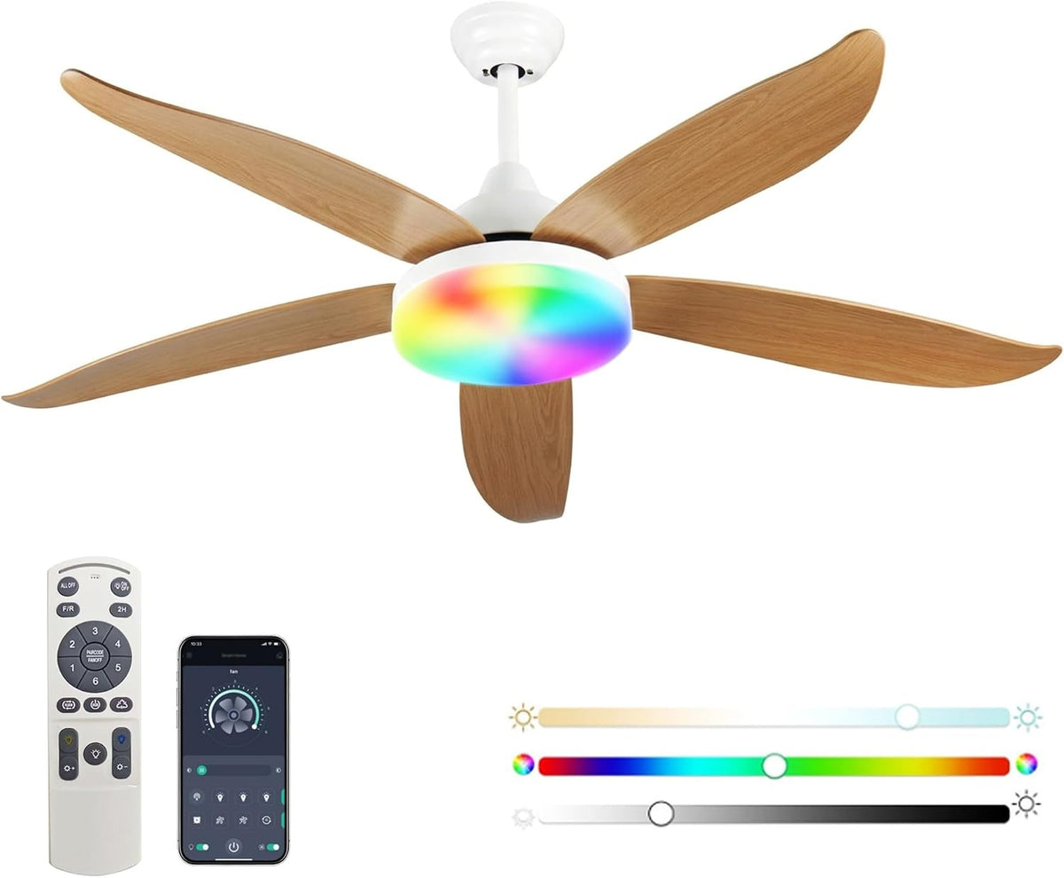 52-Inch Smart RGB Ceiling Fan with 6 Speeds & Reversible DC Motor