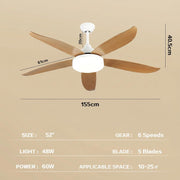 52-Inch Smart RGB Ceiling Fan with 6 Speeds & Reversible DC Motor