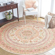 5 ft Round Blush-Pink Boho Floral Washable Rug