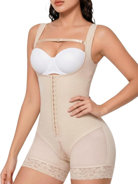 Women’s Breathable Mesh Shaping Bodysuit with Zip Crotch