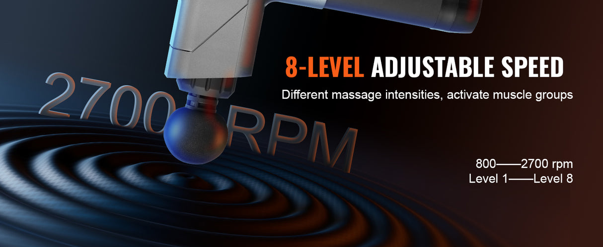 Massage Gun Deep Tissue Percussion Muscle Massager for Athletes w/ 8 Speed Levels 6 Massage Heads 16V 2500mAh Batteries