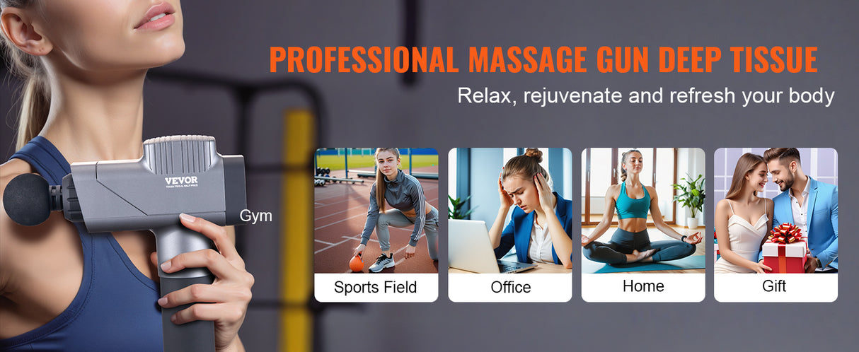 Massage Gun Deep Tissue Percussion Muscle Massager for Athletes w/ 8 Speed Levels 6 Massage Heads 16V 2500mAh Batteries