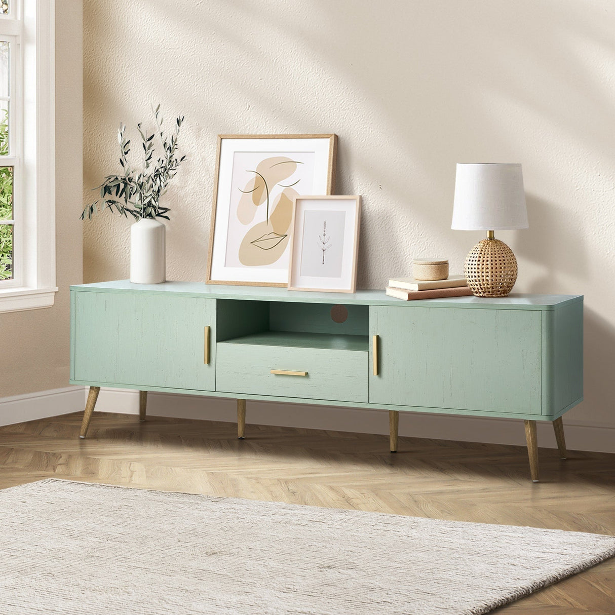 Oikiture 160cm green TV cabinet