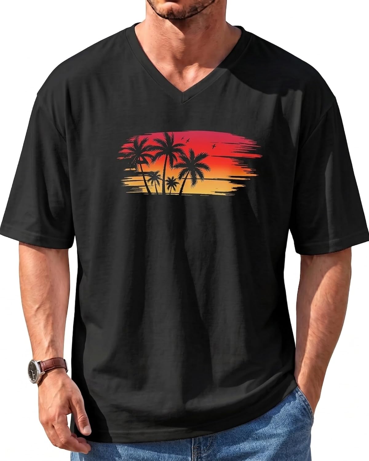 Men’s Oversized V-Neck T-Shirts – Graphic & Plain Designs
