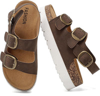 Platform Cork-Footbed Slingback Sandals with Adjustable Buckles
