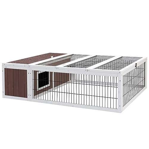 124cm Wooden Rabbit Hutch with Asphalt Roof & Outdoor Run