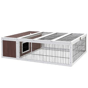 124cm Wooden Rabbit Hutch with Asphalt Roof & Outdoor Run
